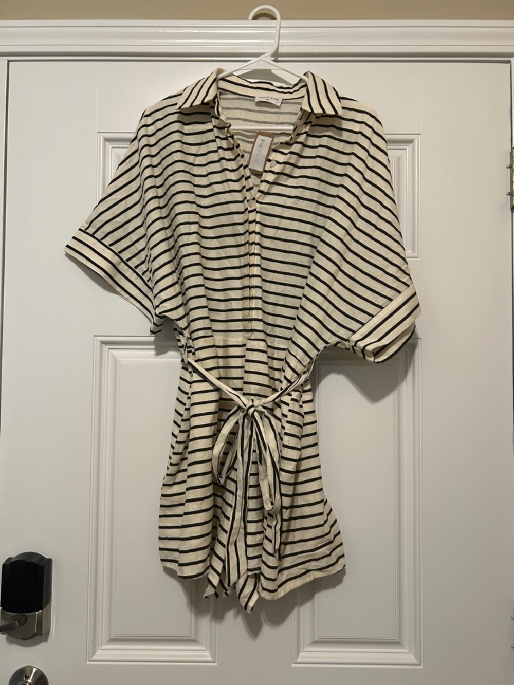 vestique Cream and Black Striped Shirt Romper